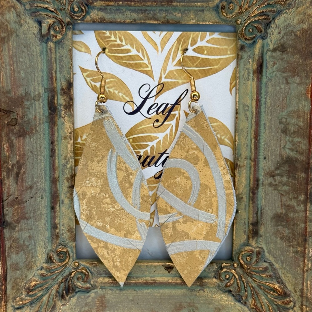 Gold & Silver Leather Leaf Earrings